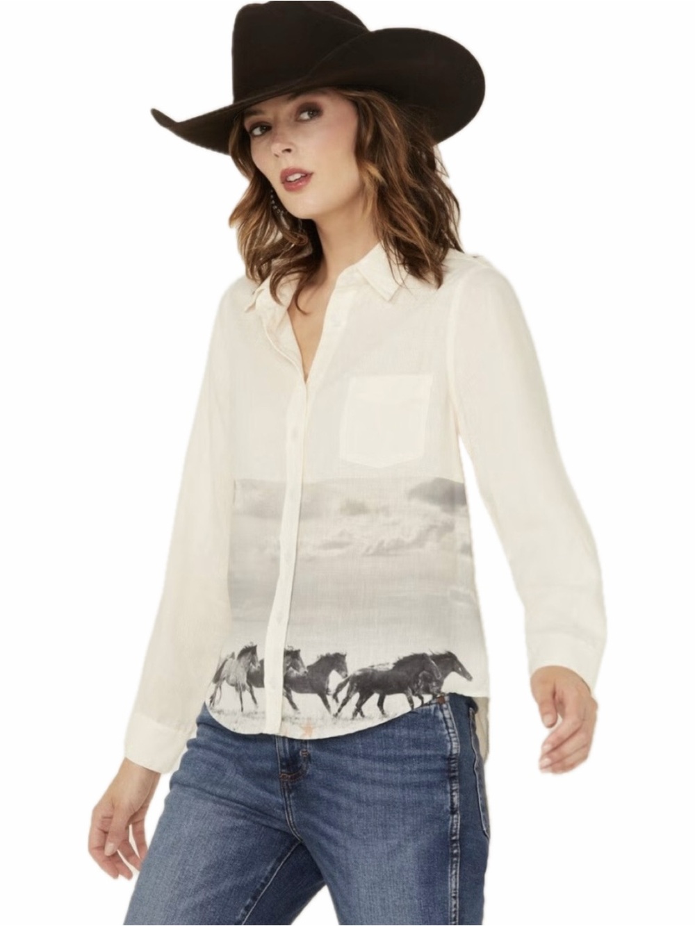 Vintage Threads-Wild Horses Button-Up Blouse - Ivory. NWT’s